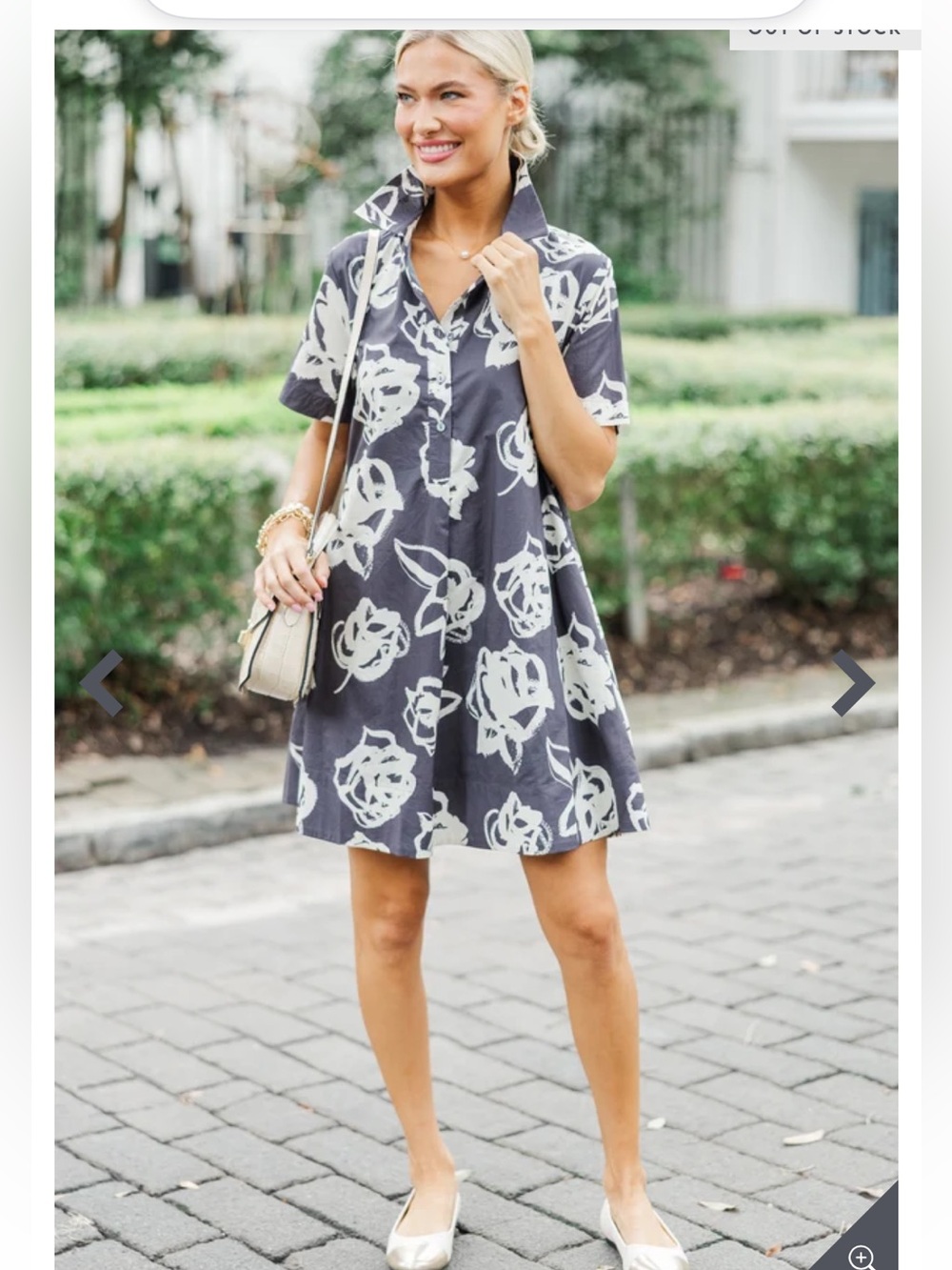 entro Back To You 100% Cotton Charcoal A-Line Short Sleeve Floral Dress